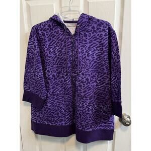 Sport Savvy 1X Purple Animal Print Full Zip Hoodie 3/4 Sleeves Pockets
